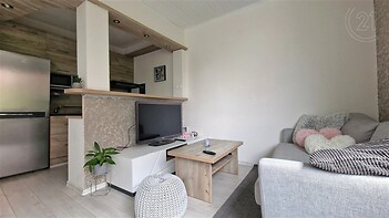 obývací pokoj s dřevěná podlaha a televize