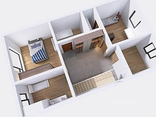 Půdorys bytu s parketovou podlahou a vestavěnými skříněmi, nabízí moderní dispozice s prostornými ložnicemi a velkými okny pro dostatek světla.