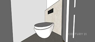 Moderní toaleta s dlažbou, závěsný WC systém, světlé obklady, minimalistický design a kvalitní materiály, ideální pro moderní interiéry.