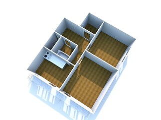 Půdorys bytu s parketovou podlahou, dvě ložnice, prostorný obývací pokoj, praktické uspořádání, moderní design, světlé prostory.