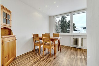 Jídelní kout s výhledem do zeleně - současný stav.