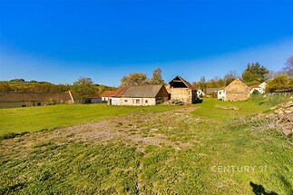 Venkovská usedlost s prostorným pozemkem, zelená louka, starší stavby s kamenným zdivem, ideální pro rekonstrukci, klidné prostředí.