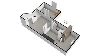 Prázdná místnost s betonovou podlahou a bílými stěnami, ideální pro přizpůsobení interiéru, nabízí velký potenciál pro moderní rekonstrukci.