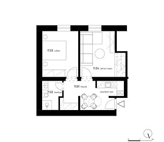 Prodej apartmánu č. 11, 2+kk, 45,2 m² ve stavu FIT OUT