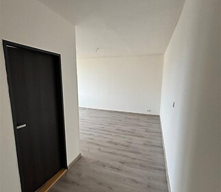 Vstupní hala s parketovou podlahou, moderní dveře a světlé stěny, ideální pro vestavěné úložné prostory.