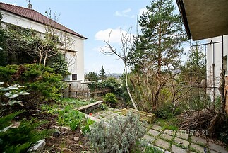 Zahrada s přírodními prvky, kamenná cesta a bohatá vegetace. Klidná lokalita, vhodná pro relaxaci nebo zahradničení, se soukromím.