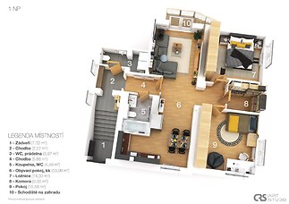 půdorys bytu 3+kk, Uhříněves