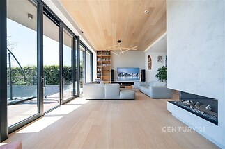 Dekorativní krb, výstup na terasu