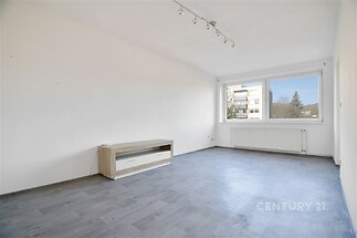 Světlý obývací pokoj s velkými okny, moderní vinylovou podlahou a bílými stěnami, vhodný pro vzdušný a minimalistický design.