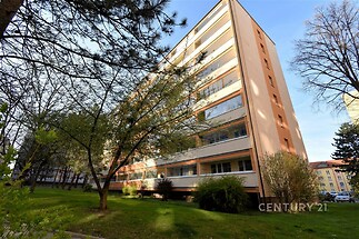 Vícepatrový bytový dům s novou fasádou, velká okna, klidná lokalita s parkovým okolím, moderní bydlení v blízkosti centra města.