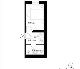 Prodej apartmánu č. 12, 1+kk, 21,4 m² ve stavu FIT OUT