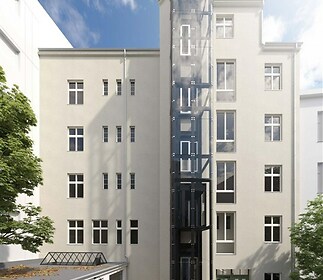 Vnitroblok domu s výtahem v budoucím stavu