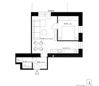 Prodej apartmánu č. 14, 2+kk, 58,6 m² ve stavu FIT OUT