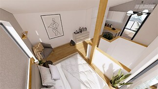 vizualizace ložnice s pracovnou
