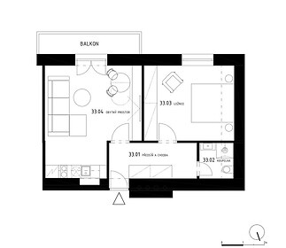 Prodej apartmánu č. 33, 2+kk, 52,9 m² ve stavu FIT OUT