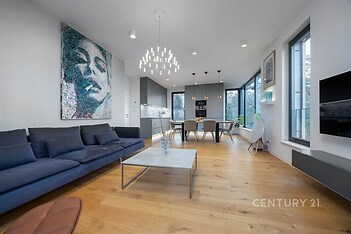 Obývací pokoj v zpracovaný v top materiálech