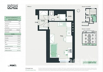 Bytová jednotka č. 2 o dispozici 1+kk a podlahové ploše 20,8 m²