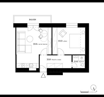 Prodej apartmánu č. 33, 2+kk, 52,9 m² ve stavu FIT OUT