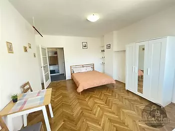 pokoj / ložnice s parketová podlaha a skříň