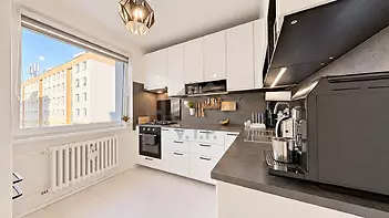 Moderní skandinávská kuchyně zalitá světlem
