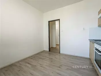 Kuchyň s moderními spotřebiči, světlá parketová podlaha, čisté bílé stěny, ideální pro rodinné bydlení, světlý prostor.